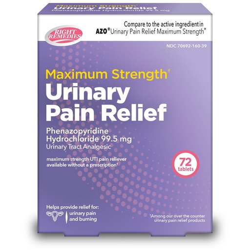 [BRSRMCYLOYFQ2CD2] RIGHT REMEDIES Urinary Pain Relief Phenazopyridine HCl 99.5mg Tablets | Maximum Strength OTC for Fast Relief of UTI Pain, Burning and Bladder discomfort (72 Count)