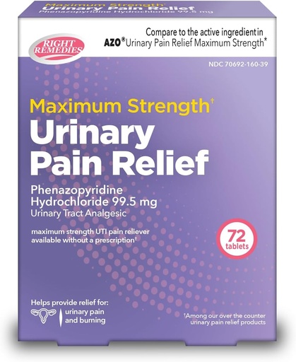 [BRSRMCYLOYFQ2CD2] Urinary Pain Relief Phenazopyridine HCl 99.5mg Tablets | Maximum Strength OTC for Fast Relief of UTI Pain, Burning and Bladder discomfort | Generic AZO Maximum Strength (72 Count)