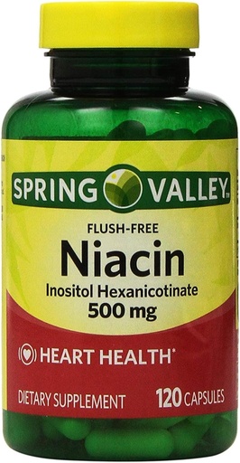 [BRSWIY33CQIBOGDI] Spring Valley - Niacin 500 mg, Flush gratis, 120 kapsler