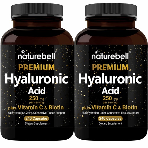 [BRSWGFILBYMQ4ETJ] NatureBell 2 Pack Plant Based Hyaluronic Acid Supplements 250mg with 25mg Vitamin C & Biotin 5000mcg, 480 Total Capsules | Essential for Hair Growth, Joint Support, & Hydrating Skin | Non-GMO