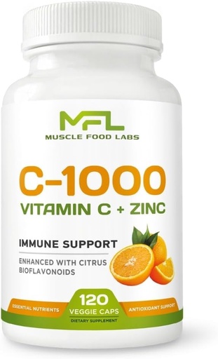 [BRSWYZA6CAMQ2FLU] | Vitamin C + ZINC | C - 1000 | VIT C 1000mg | Zinc 25mg | Citrus Bioflavonoids 25mg | Non-GMO & Gluten Free | 120 Capsules