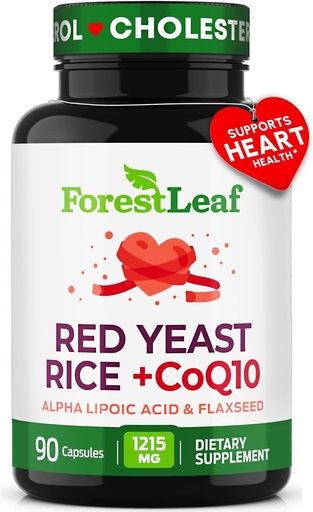 [BRSWGZDYOACREETJ] Red Yeast Rice 1215 mg. Capsules - Extra Strength Red Rice Yeast with CoQ10 Supplement, Plus Alpha Lipoic Acid & Organic Flaxseed, Citrinin Free, Supports Cardiovascular Health, Non-GMO 90 Veggie Caps