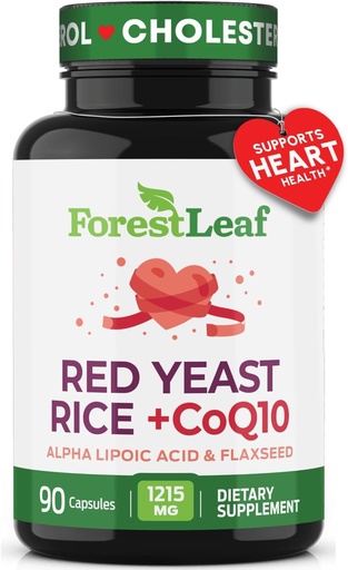 [BRSWGZDYOACREETJ] Red Yeast Rice 1215 mg. Capsules - Extra Strength Red Rice Yeast with CoQ10 Supplement, Plus Alpha Lipoic Acid & Organic Flaxseed, Citrinin Free, Supports Cardiovascular Health, Non-GMO 90 Veggie Caps