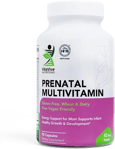 [BRSW2FATCINRSFAU] Multivitaminas prenatales – 90 cápsulas – Vitaminas y Minerales para apoyar a mamá y el bebé – Calcio, Hierro, Vitamina C, Yodo y Más - Vegan, Halal - Gluten, Trigo, Dairy Free