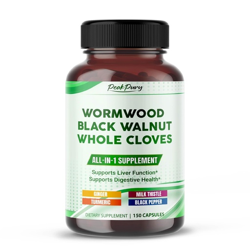 [BRSRAHDYBUBRUFL7] All-in-1 Wormwood Black Walnut Whole Cloves Ginger - Supports Liver Health & Aids Digestion -150 Capsules