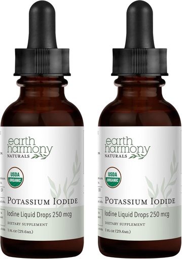 [BRSRMZTROEHRYFDH] USDA Organic Potassium Iodide 250 mcg Liquid Supplement 2-Pack (1-Year Supply) - Supports The Thyroid Gland and Helps Exposure & Low Levels of Iodine - More Bioavailable Than Tablets, Pills - 1 Fl Oz