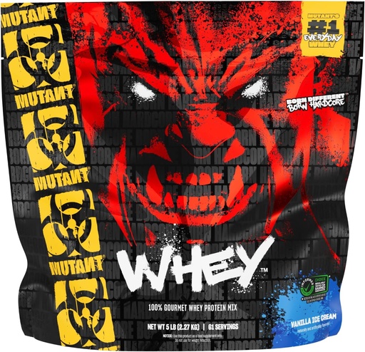 [BRSWIGALBINBEDQ7] Mutant Whey - 100% Whey Protein Powder Shake, Gourmet Taste, 22g de proteína, absorbing rápido, Easy Digesting, 5lbs - Crema de xeo de Vanilla