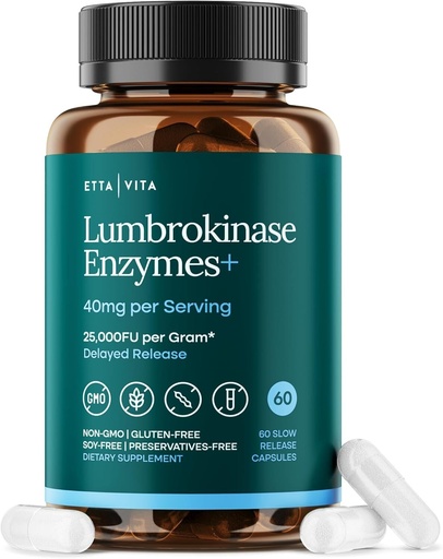 [BRSRMFD4DIFA2DLH] Potent Lumbrokinase Supplement 40mg/Serving (Max Activity - 800,000 Units) - Lumbrokinase Enzymes Capsules for Energy Support, Digestion, Detox, Cognition & Gut Health - Similar to Nattokinase
