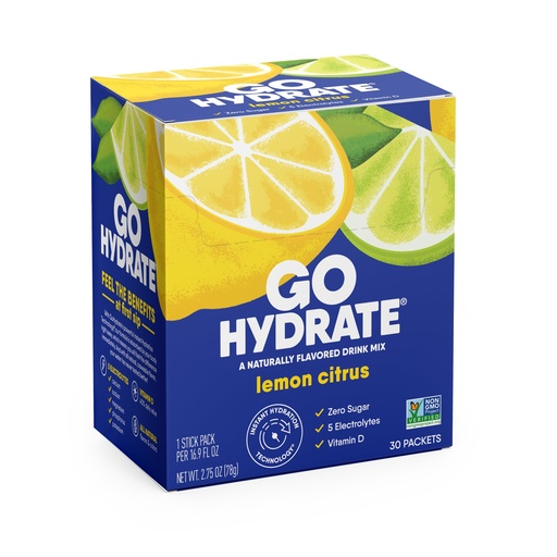 [BRSWYZA6CMNQOFIY] GoHydrate Instant Hydration Powder Packets - Low Sodium Electrolytes Drink Mix - Natural Hydration Support, Sugar Free Electrolyte Flavored Powder Drink with Vitamin D, 30 Packs, Lemon Citrus