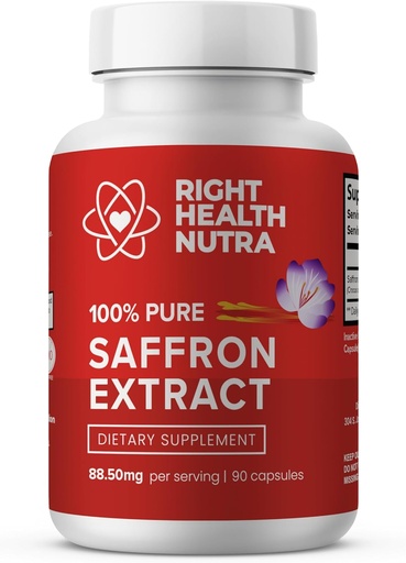 [BRSROAYZCMCGEADG] Right Health Nutra Saffron Supplements - 100% Pure Saffron Extract - Made in The USA - Supports Mood | Focus | Digestion | Eye Health for Men and Women - 90 Capsules