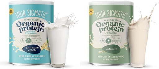 [BRSRAYYYAR6QYCDB] Čtyři Sigmatické organické Vegan & Plant Protein Powders S124; s houbami, Adaptogeny S124; Gluten Free, Non-GMO S124; Vanilla & Neochucené