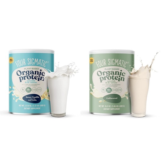 [BRSRAYYYAR6QYCDB] Four Sigmatic Organic Vegan & Plant Protein Powders | with Mushrooms, Adaptogens | Gluten Free, Non-GMO | Vanilla & Unflavored