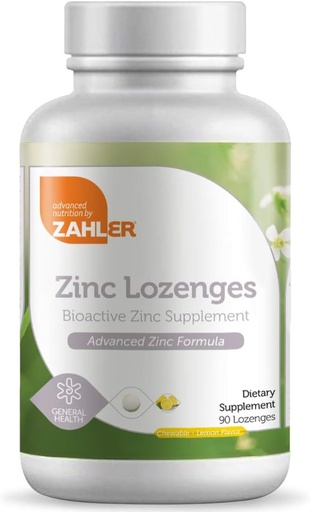 [BRSWYZAFB4CWCFL3] Zahler Zinc Lozenges, 35mg Chewable Zinc Tablets, Immune Support Antioxidant Supplement, Great Tasting Zinc for Kids and Adults, Certified Kosher, 90 Lozenges