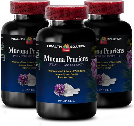 [BRSROYYBCIMWM3Y3] energy and focus supplement - MUCUNA PRURIENS VELVET BEAN EXTRACT 350 MG - mood enhancer, velvet bean extract, antioxidant supplements, brain booster supplement for memory, 3 Bottles 180 Capsules