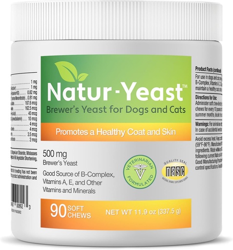 [BRSW2YIDDEFA2A37] Green Pets Organics Natur-Yeast Brewer's Yeast for Dogs and Cats - Supports Immune System & Digestion, Promotes Healthy Skin & A Glossy Coat, 90 Soft Chews