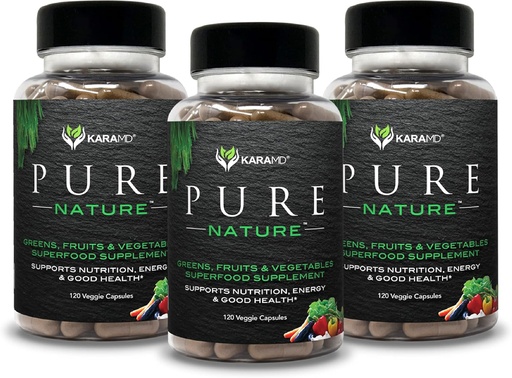 [BRSWYAQNOF5RE3A6] KaraMD Pure Nature | Greens, Fruit and Veggies Supplement | Vitamins, Fiber & Antioxidants | 20 Fruits and Vegetables Supplements for Energy & Digestion | Gluten Free & Vegan Friendly (3 Pack)