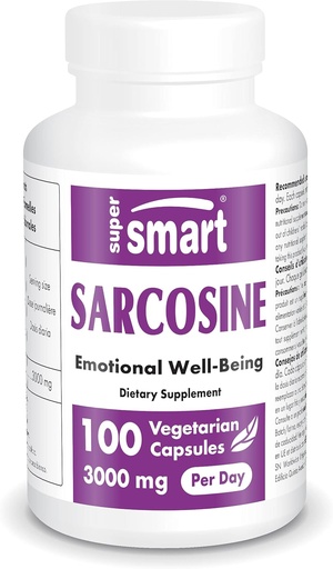 [BRSWKFL4BUCAKHD6] Supersmart Sarcosine 3000mg per Day (N-Methylglycine) - Nootropics Supplement - Brain Nutrition | Non-GMO & Gluten Free - 100 Vegetarian Capsules