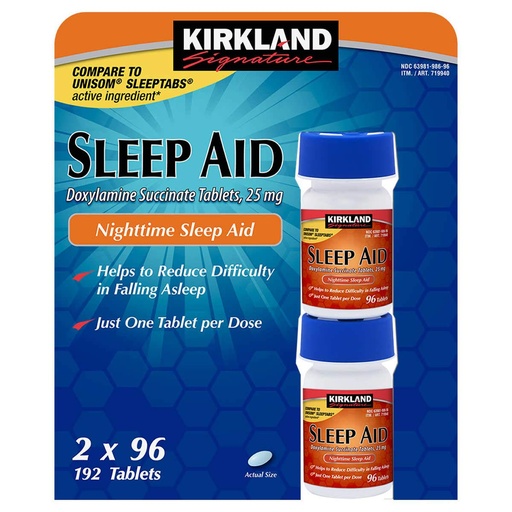 [BRSWIFAPAYAWEGDE] Cos7 Kirkland Signature Doxylamine Succinate Tablets ,25mg Nighttime Sleep AID - 2 X 96 Tablets (192 Tablets Total)