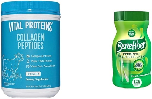 [BRSRAZYRB5YAAA3Z] Vital Proteins Unflavored Collagen Peptides (24 Oz) & Benefiber Prebiotic Fiber Supplement Unflavored (17.6 Oz)