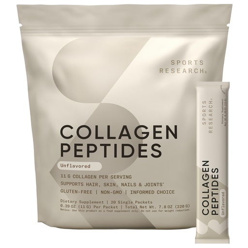 [BRSWKHY3C56WCCI5] Sports Research Collagen Peptides - Hydrolyzed Type 1 & 3 Collagen Powder Protein Supplement for Healthy Skin, Nails, & Joints - Easy Mixing Vital Nutrients & Proteins, Collagen for Women & Men