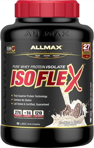 [BRSWGY37PIOQOAI6] ALLMAX Nutrizioa - ISOFLEX Whey Protein Powder, Whey Proteinsolate, 27g Protein, Cookies & Cream, 5 libra