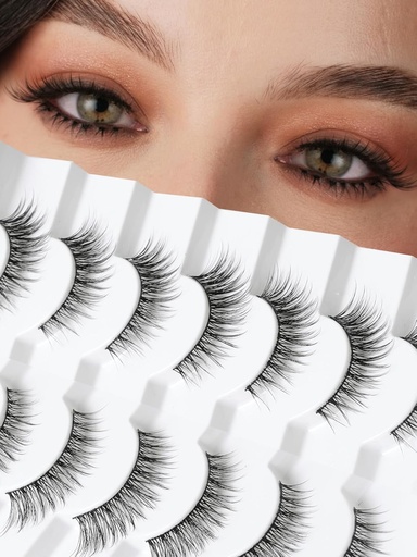 [BRSRO2YEAFYQMCD2] Natural Cat Eyelashes False Lashes Wispy 14mm False Eyelashes Natural Look 0.1MM Thin Band Strip Lashes Pack C Curl Fake Eyelashes Wispy Cat Eye Lashes 3D Volume Siligli Lashes 7 Pair
