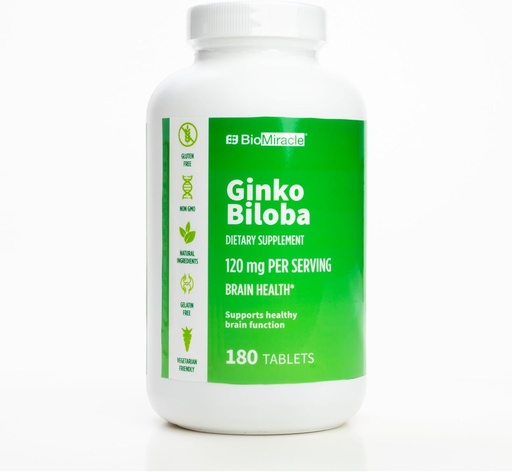 [BRSROZD6OUNBGADK] BioMiracle Ginkgo Biloba toidulisand 120 mg ühe portsjoni kohta, aju tervis, toetab tervislikku aju funktsiooni 180 kapslit