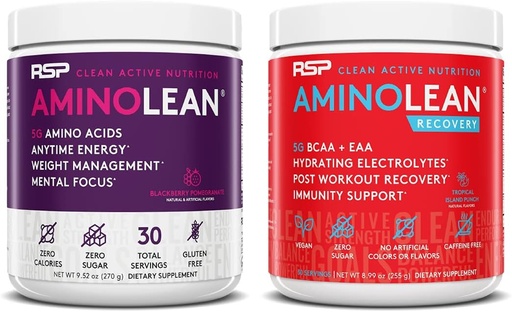 [BRSW2EANBNYGG3AY] RSP NUTRITION AminoLean Pre Workout Energy (BlackBerry Pomegranate 30 Servings) with AminoLean Recovery Post Workout Boost (Tropical Island Punch 30 Servings)