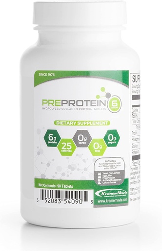 [BRSWYGT4DJYB4CL5] PreProtein® Unflavored Hydrolyzed Collagen Protein Sugar-Free Fat-Free Carb-Free, Amino Acids Protein Tablets, Used by Healthcare Systems, 90 Tablets