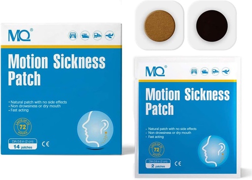 [BRSWGHT2CMORY2D4] MQ 42ct Motion Sickness Patches Non Drowsy, Sea Sickness Patches for Cruise Travel Essentials, Waterproof Patch Behind Ear for Car Airplane Altitude Sickness, Long Last 72H