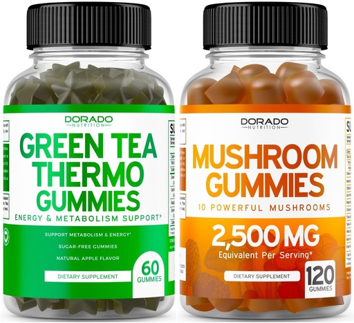 [BRSRAZL5BUFQEC3Z] Mushroom 10 in 1 Blend (120 Gummies) Focus & Brain Mushroom Supplement and Green Tea Fat Burner Weight Loss (60 Count) Appetite Suppressant Weight Loss Supplement for Men & Women - Vegan & Made in USA