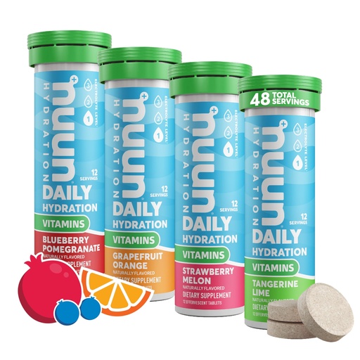 [BRSWKHALAYIG2ELU] Nuun Vitamins Electrolyte Tablets with Vitamin D, C, E, A, & B6, Folic Acid, Magnesium & 4 Other Essential Electrolytes, Gluten Free & Vegan, Mixed Fruit, 4 Pack (48 Servings Total)