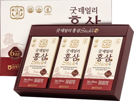 [BRSWGBQNO4FGGH3U] [Gangwoninsam] Korean Red Ginseng Extract Good Daily Stick 30 Count – Contains 6 Year Korean Red Ginseng Extract, Korean Food, Individually Packaged, 0.35 fl. oz (10ml), 3 X 10-Count Box