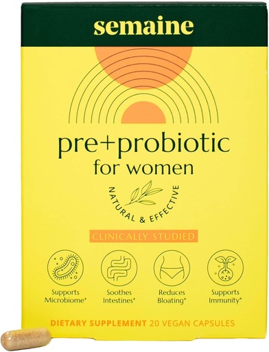 [BRSRMCT6AR4GO3YU] Semaine Super Powered Prebiotic + Probiotic for Women, Effective 3-in-1 Multi-Action Formula to Nourish Gut Health, Soothe IBS, Support Bloat Relief & Immunity Boost, Clinically-Studied (20 ct)
