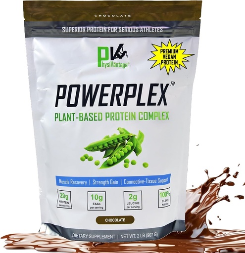[BRSRMEALCJYRAALP] PhysiVantage POWERPLEX Vegan Protein Powder, Collagen Alternative - Βιολογικές Pea & Ρύζι Πρωτεΐνη, Γαλακτο-ελεύθερο, Μη-GMO, Υποστηρίζει τους μυς & την αποκατάσταση των αρθρώσεων, Καρποί μοναχών Γλυκασμένα 2 lb (Chocolate)