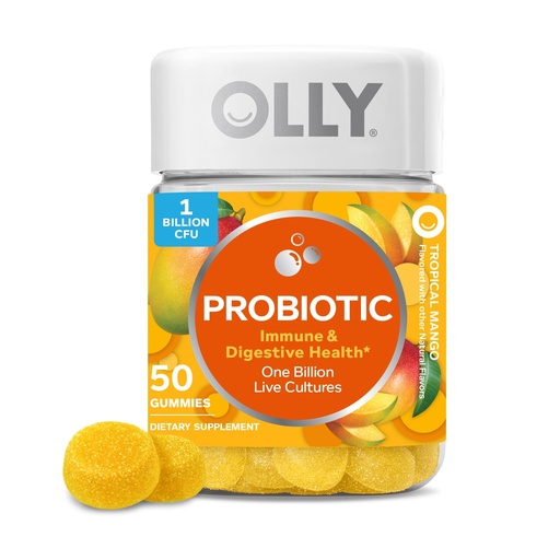 [BRSWKYA3AYBRAADG] OLLY Probiotic Gummy, Immune and Digestive Support, 1 Billion CFUs, Chewable Probiotic Supplement, Mango, 25 Day Supply - 50 Count