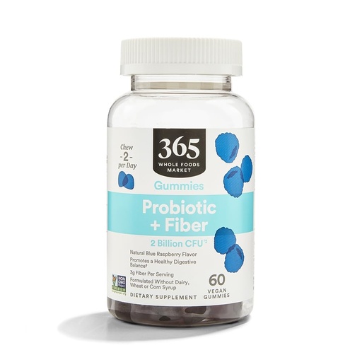 [BRSWGHT6DMGQE3LD] 365 by Whole Foods Market, Probiotic + Fiber Gummies 2 Billion CFU, Natural Blue Raspberry Flavor, 60 ct