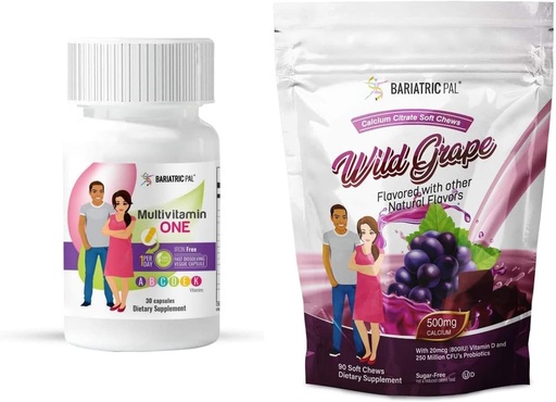 [BRSW2HYEBEPRU3TH] BariatricPal Duodenal Switch Complete 30-Day Supply Vitamin Pack (Iron-Free Capsule Calcium Citrate Soft Chews with Probiotics - Wild Grape)