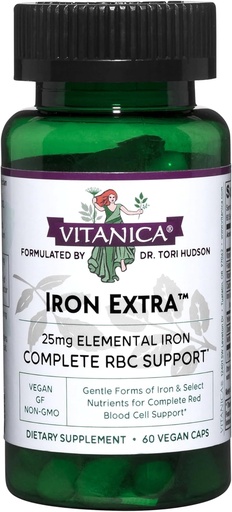 [BRSWIYQPB5YBEYDK] Vitanica Iron Extra, Iron Supplement Enhanced Absorption with Vitamin C 500mg, Methylfolate 400mcg, B12 Vitamin 500mcg, Calcium, Yellow Dock, Dandelion Root & Nettle Leaf Extract, Vegan, 60 Capsules