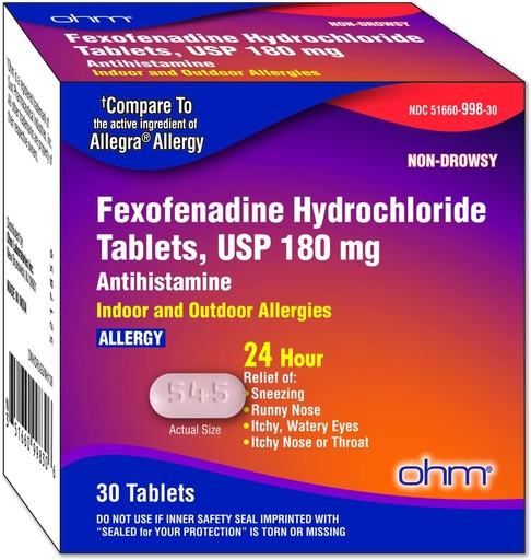 [BRSRMEABOUIREE3F] Om non-Drowsy Fexofenadine Antihistamine Indoor Outside Allergy טבליות 30ct