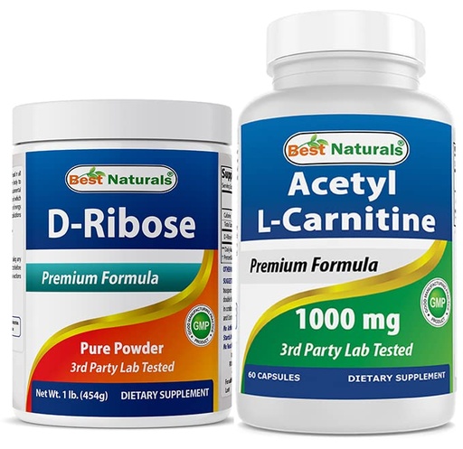 [BRSRMBQECMIQEDLK] Best Naturals D-Ribose Powder 1 Pound & Acetyl L-Carnitine 1000mg