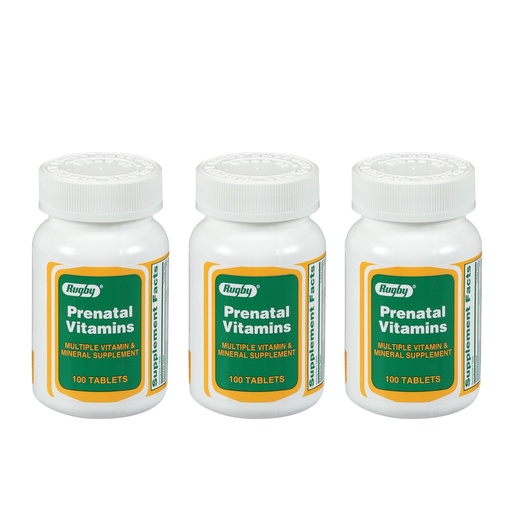 [BRSWKZQNDMFWGFLG] Rugby Prenatal Vitamins - Multiple Vitamin and Mineral Supplement - 100 Tablets (3 Pack)
