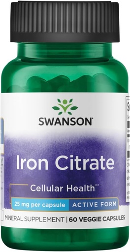 [BRSWGYI7BZ4A2ALD] Swanson Iron Citrate 25 Milligrams 60 Veg Capsules