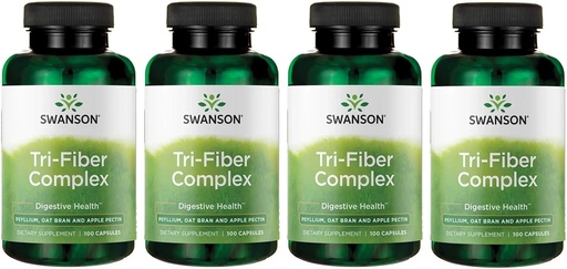 [BRSWGZIBDF4BSHTA] Swanson Tri-Fiber Complex - Digestive Health Supplement Made with Psyllium, Oat Bran, & Apple Pectin - (100 Capsules) (4 Pack)