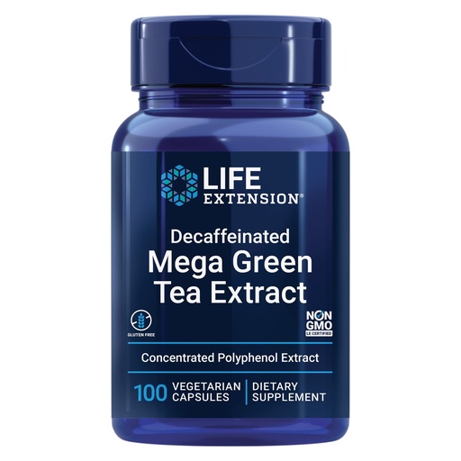 [BRSWIYQEDIPGMA3M] Life Extension Decaffeinated Mega Green Tea Extract – Polyphenol-Rich, Cell Health, Heart Health, Brain Health, Antioxidant Protection – Non-GMO, Gluten-Free, Vegetarian – 100 Capsules