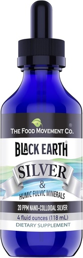 [BRSWY236DECRO3LZ] Mișcarea alimentară Co. Black Earth Silver 20ppm 4 oz Dropper - Vegan Calibru lichid de argint cu acid humidic și pelvian și Minerale Trace pentru digestia, Suport Imun și Sănătatea întregului organism