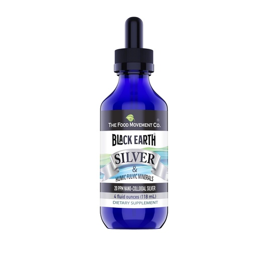 [BRSWY236DECRO3LZ] The Food Movement Co. Black Earth Silver 20ppm 4 oz Dropper - Vegan Colloidal Silver Liquid with Humic and Fulvic Acids and Trace Minerals for Digestion, Immune Support, and Whole Body Health