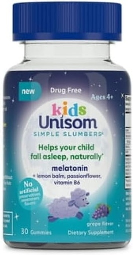 [BRSRMGAFPMCB62AV] Unisom Simple Slumbers Kids Drug-Free Sleep Aid Gummies 30-Count, Melatonin 0.5mg, Grape