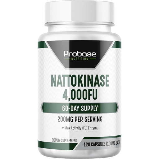 [BRSROAL3C4GRMH33] Probase Nutrition Nattokinase Supplement 4,000 FU Servings, 120 Capsules (Derived from Japanese Natto) Systemic Enzymes for Cardiovascular and Circulatory Support