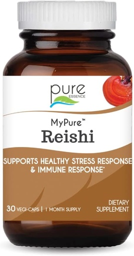 [BRSWGFACOQMGMETG] PURE ESSENCE LABS MyPure Reishi Organic Mushrooms Supplement - 100% Real Mushroom Extract for Immune Support, Stress Relief, Build Energy (30 Capsules)